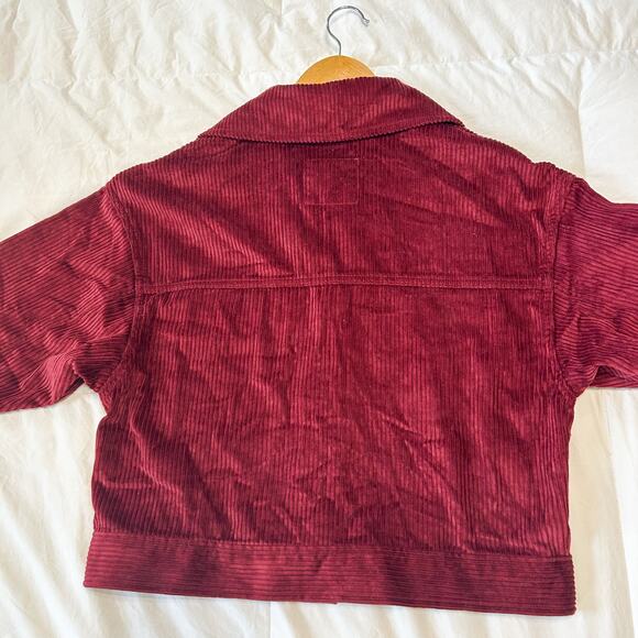 Abercrombie & Fitch Red Corduroy Cropped Trucker Jacket Women’s M - Picture 7 of 9